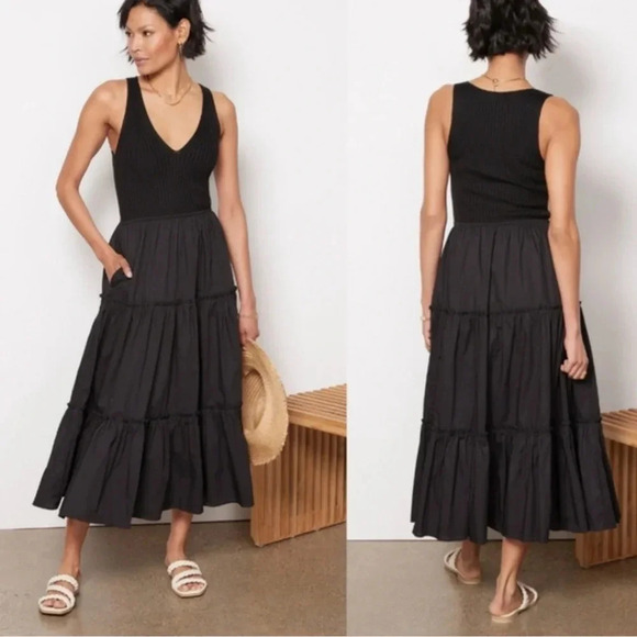 Evereve Arya Rib Knit V-neck Tank w/flowy, ruffle tier dress, Medium, Like new - Picture 2 of 9